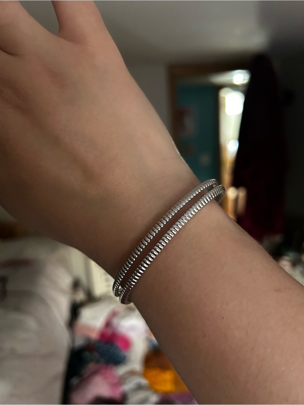 Kendra Scott Silver Textured Double Bangle Bracelet